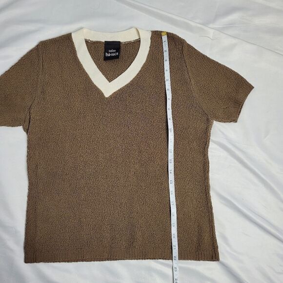 VINTAGE 90s Y2K sweater‎ brown knit v-neck short sleeve top S - Picture 7 of 8